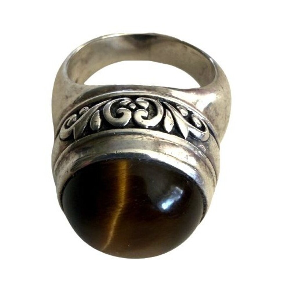 New EXEX by Claudia Agudelo Tigers Eye Sterling Silver Dome Ring Sz 8.75